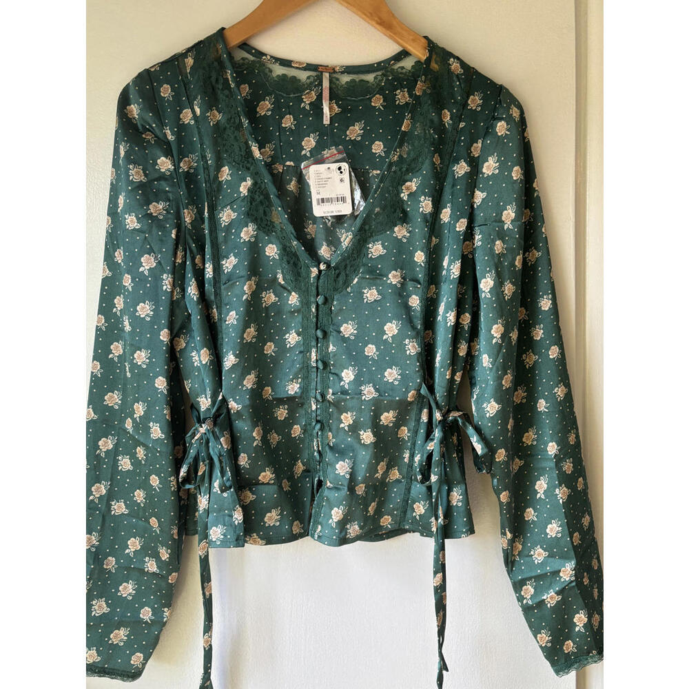 NWT Free People Silky Green Floral Top
